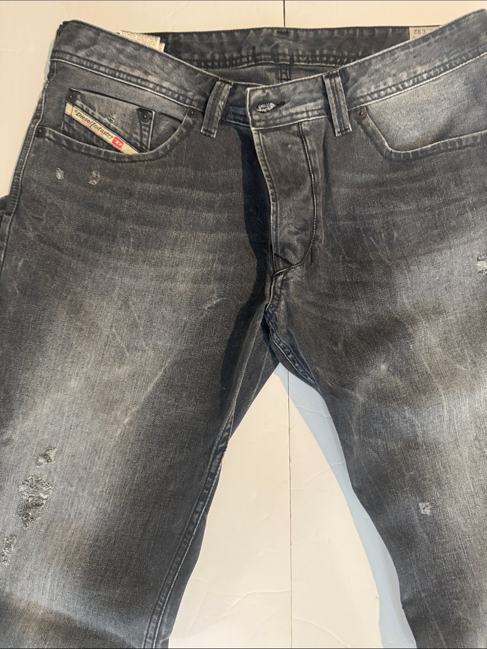 Diesel Men Slim Straight Washed Black Jeans